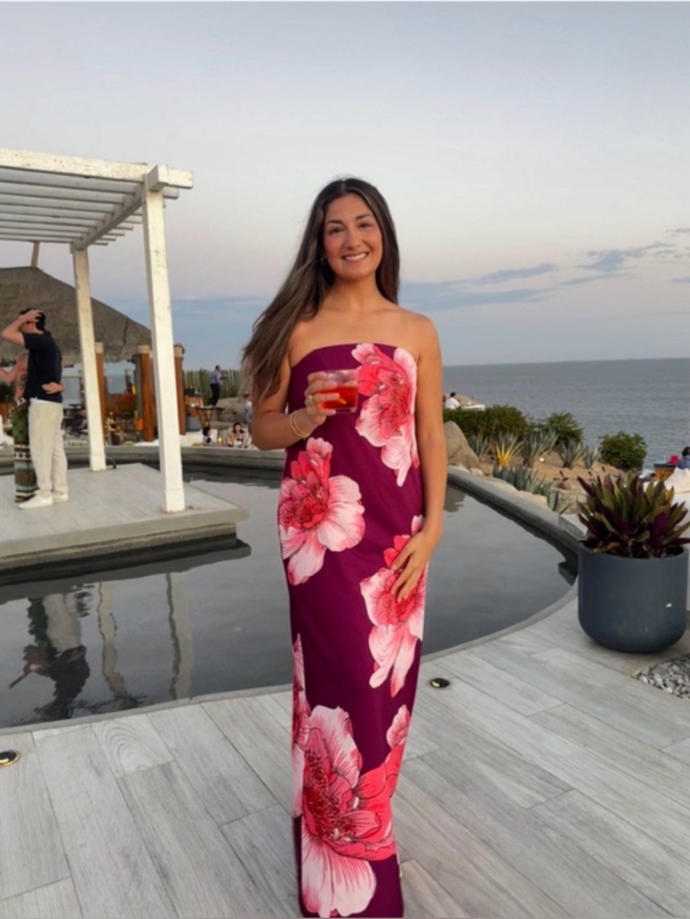 BHLDN Strapless Floral Column Maxi Dress Purple Pink Large